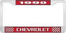 OER 1990 Chevrolet Style # 3 Red and Chrome License Plate Frame with White Lettering LF2239003C