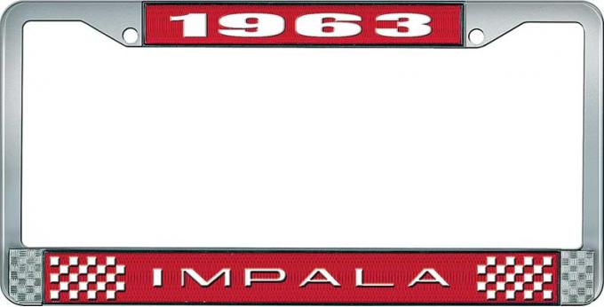 OER 1963 Impala Style #2 Red and Chrome License Plate Frame with White Lettering LF2246302C