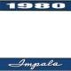 OER 1980 Impala Style #1 Blue and Chrome License Plate Frame with White Lettering LF2248001B