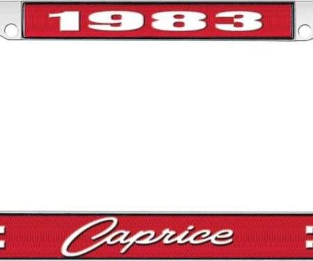 OER 1983 Caprice Style #1 Red and Chrome License Plate Frame with White Lettering LF2278301C