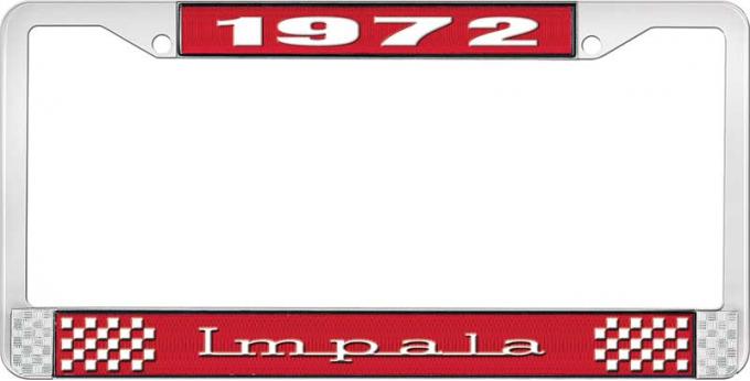 OER 1972 Impala Style #3 Red and Chrome License Plate Frame with White Lettering LF2247203C