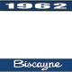 OER 1962 Biscayne Style #2 Blue and Chrome License Plate Frame with White Lettering LF2266202B