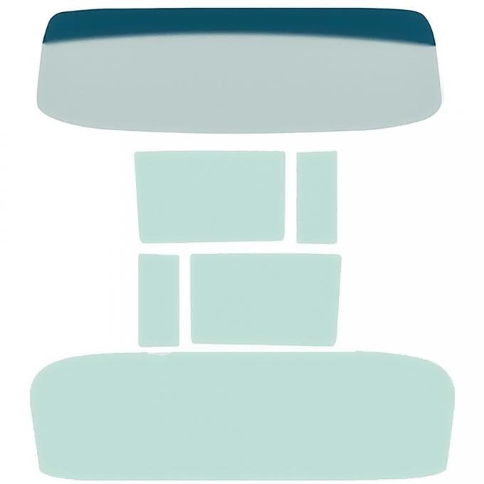 OER 1955-56 Chevrolet Sedan Delivery, 6-Piece Glass Set, Green Tinted Windshield With Blue/Green Shade, Green Tinted Side and Back Glass *TF42020C