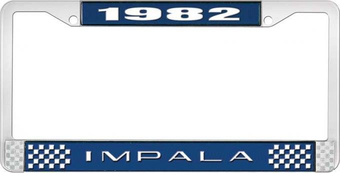 OER 1982 Impala Style #2 Blue and Chrome License Plate Frame with White Lettering LF2248202B