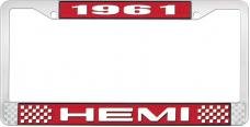 OER 1961 Hemi License Plate Frame Red and Chrome with White Lettering LF122261C