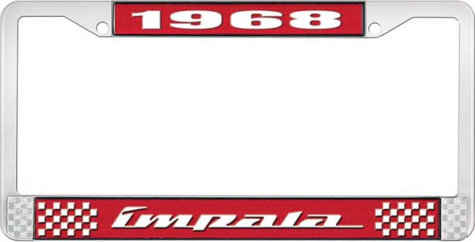 OER 1968 Impala Style #4 Red and Chrome License Plate Frame with White Lettering LF2246804C