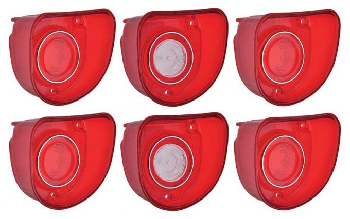 1968 Impala Base Model, Tail Lamp and Back Up lamp Lens Set, 6 Pieces, With One Circular Chrome Accent Trim