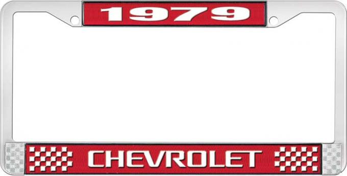 OER 1979 Chevrolet Style # 3 Red and Chrome License Plate Frame with White Lettering LF2237903C