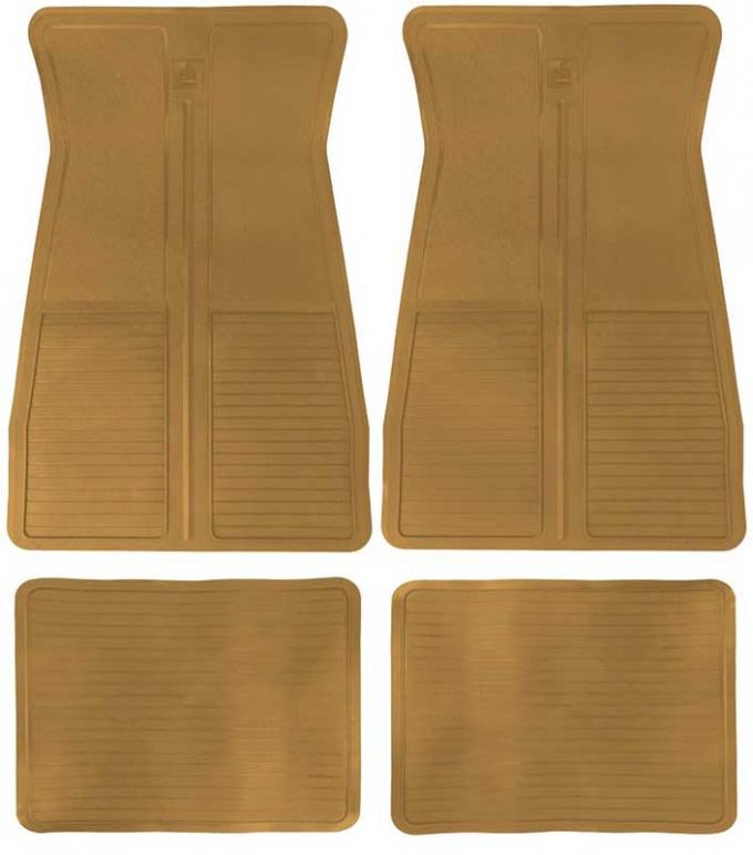 OER 1973-87 GM, Rubber Floor Mat Set, With GM Logo, Factory Style, Set of 4, Tan CM65104