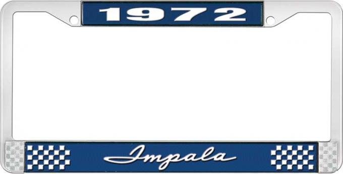 OER 1972 Impala Style #1 Blue and Chrome License Plate Frame with White Lettering LF2247201B