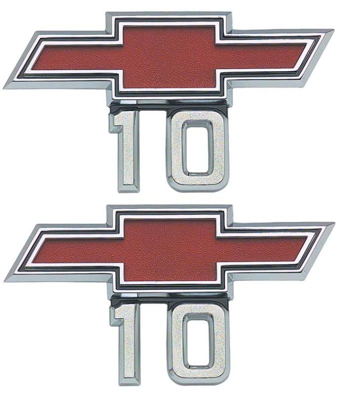 OER 1967-68 Chevy Pickup, 1969-72 G10 Van "Bow Tie 10" Front Fender Emblem Set, with Hardware, Pair, GM Licensed 3961365