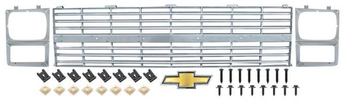 OER 1983-84 Chevrolet Pickup Grill and Headlamp Bezel Set - With Bow Tie Emblem - Single Headlamps *881337