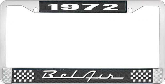 OER 1972 Bel Air Black and Chrome License Plate Frame with White Lettering LF2257201A