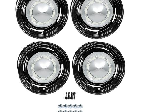 OER 1955 Chevrolet Factory Style 14" Staggered Steel Wheels, Dog Dish Style, 6", 7" Wide, 4-1/2", 4-3/4" Backspacing *881484