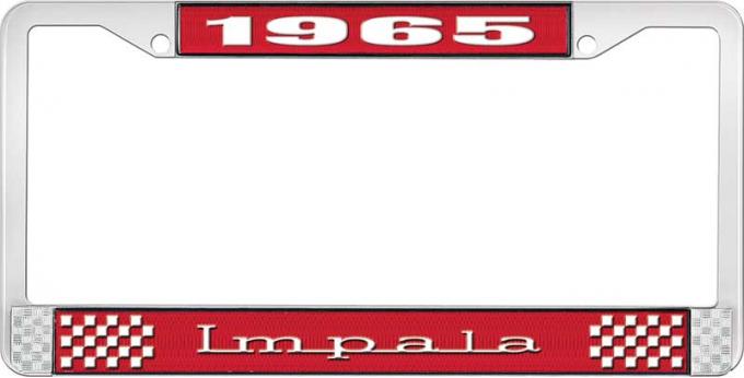 OER 1965 Impala Style #3 Red and Chrome License Plate Frame with White Lettering LF2246503C