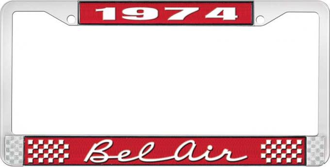 OER 1974 Bel Air Red and Chrome License Plate Frame with White Lettering LF2257402C