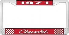 OER 1971 Chevrolet Style # 4 Red and Chrome License Plate Frame with White Lettering LF2237104C