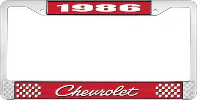 OER 1986 Chevrolet Style # 4 Red and Chrome License Plate Frame with White Lettering LF2238604C