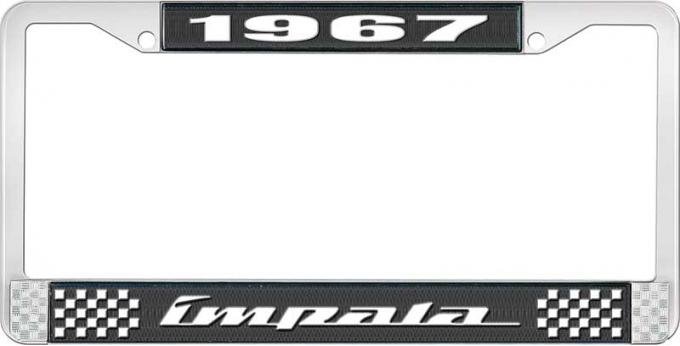 OER 1967 Impala Style #4 Black and Chrome License Plate Frame with White Lettering LF2246704A