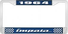OER 1964 Impala Style #4 Blue and Chrome License Plate Frame with White Lettering LF2246404B
