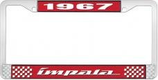OER 1967 Impala Style #4 Red and Chrome License Plate Frame with White Lettering LF2246704C