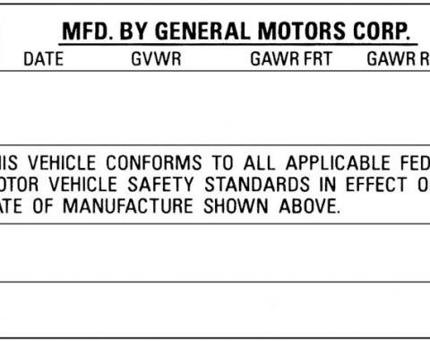 Vehicle Certification Label, Back of Door, 1975-1977