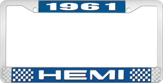 OER 1961 Hemi License Plate Frame Blue and Chrome with White Lettering LF122261B