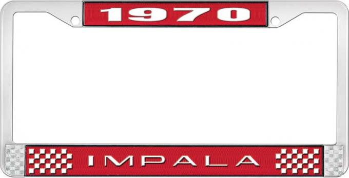 OER 1970 Impala Style #2 Red and Chrome License Plate Frame with White Lettering LF2247002C