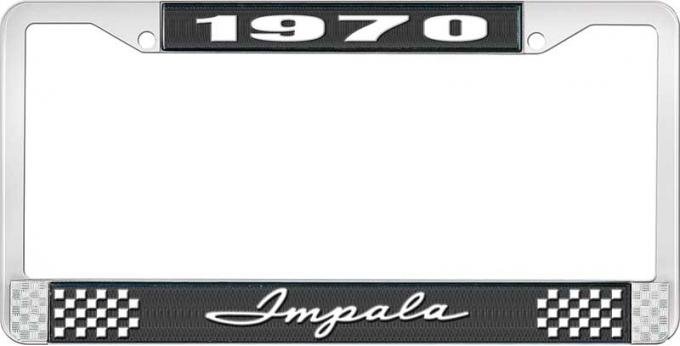 OER 1970 Impala Style #1 Black and Chrome License Plate Frame with White Lettering LF2247001A