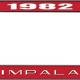 OER 1982 Impala Style #2 Red and Chrome License Plate Frame with White Lettering LF2248202C