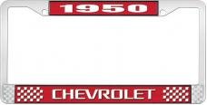 OER 1950 Chevrolet Style #3 Red and Chrome License Plate Frame with White Lettering LF2235003C