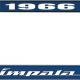 OER 1966 Impala Style #4 Blue and Chrome License Plate Frame with White Lettering LF2246604B
