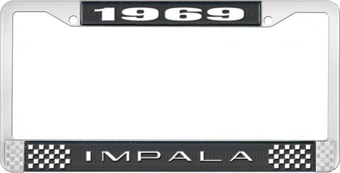OER 1969 Impala Style #2 Black and Chrome License Plate Frame with White Lettering LF2246902A