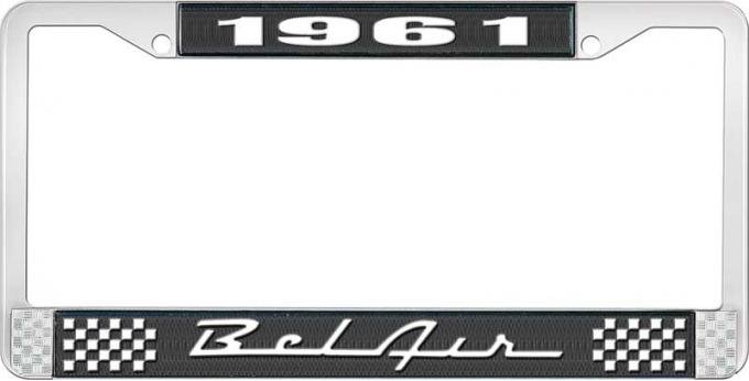 OER 1961 Bel Air Black and Chrome License Plate Frame with White Lettering LF2256101A