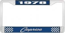 OER 1978 Caprice Style #1 Blue and Chrome License Plate Frame with White Lettering LF2277801B