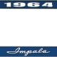 OER 1964 Impala Style #1 Blue and Chrome License Plate Frame with White Lettering LF2246401B