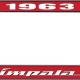 OER 1963 Impala Style #4 Red and Chrome License Plate Frame with White Lettering LF2246304C