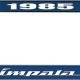 OER 1985 Impala Style #4 Blue and Chrome License Plate Frame with White Lettering LF2248504B