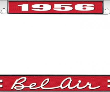OER 1956 Bel Air Red and Chrome License Plate Frame with White Lettering LF2255602C