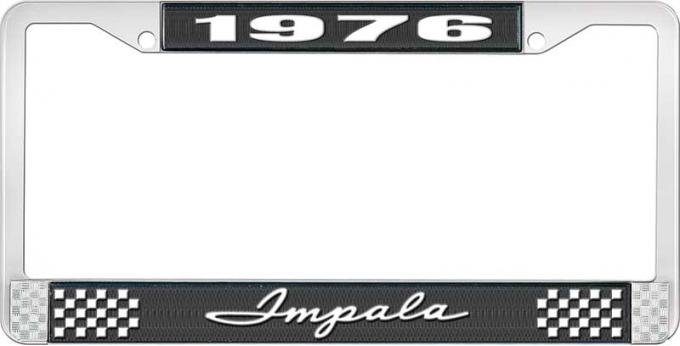 OER 1976 Impala Style #1 Black and Chrome License Plate Frame with White Lettering LF2247601A