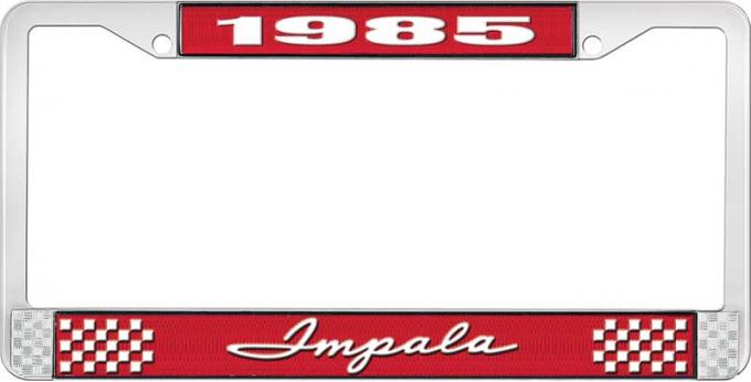 OER 1985 Impala Style #1 Red and Chrome License Plate Frame with White Lettering LF2248501C