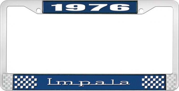 OER 1976 Impala Style #3 Blue and Chrome License Plate Frame with White Lettering LF2247603B