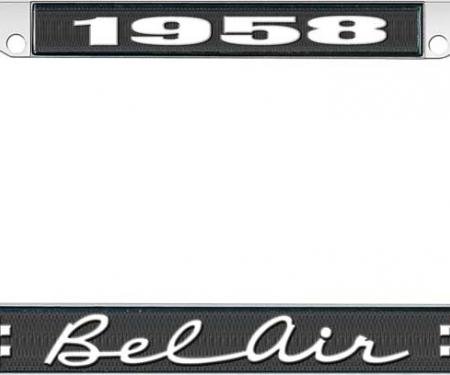 OER 1958 Bel Air Black and Chrome License Plate Frame with White Lettering LF2255802A