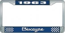 OER 1963 Biscayne Style #2 Blue and Chrome License Plate Frame with White Lettering LF2266302B