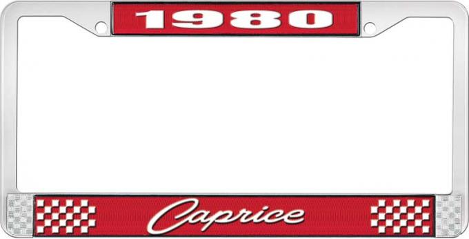 OER 1980 Caprice Style #1 Red and Chrome License Plate Frame with White Lettering LF2278001C