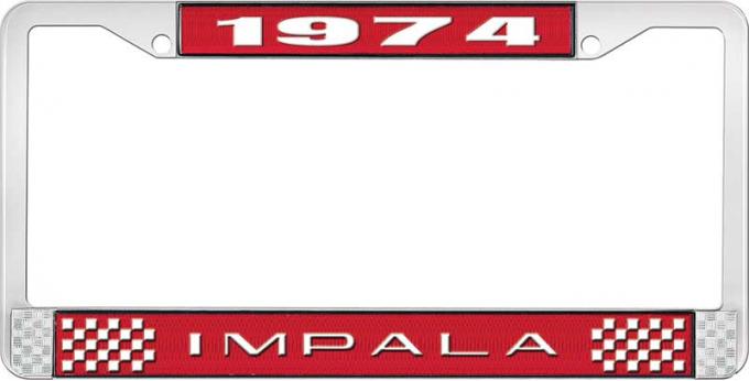 OER 1974 Impala Style #2 Red and Chrome License Plate Frame with White Lettering LF2247402C