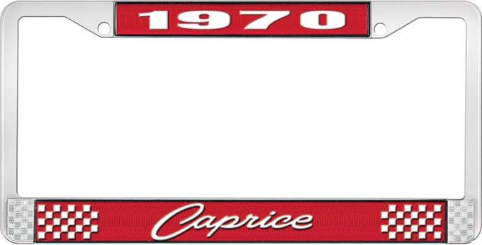 OER 1970 Caprice Style #1 Red and Chrome License Plate Frame with White Lettering LF2277001C