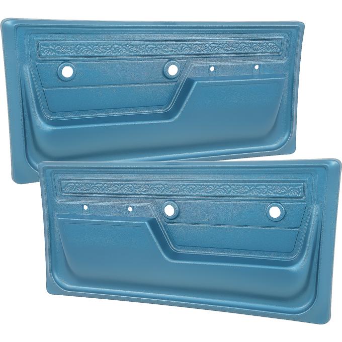 1972 Chevrolet, GMC Pickup, Blazer, Jimmy, Suburban, Deluxe Interior Door Panels, with Upper Scroll Design, Light Blue, Pair