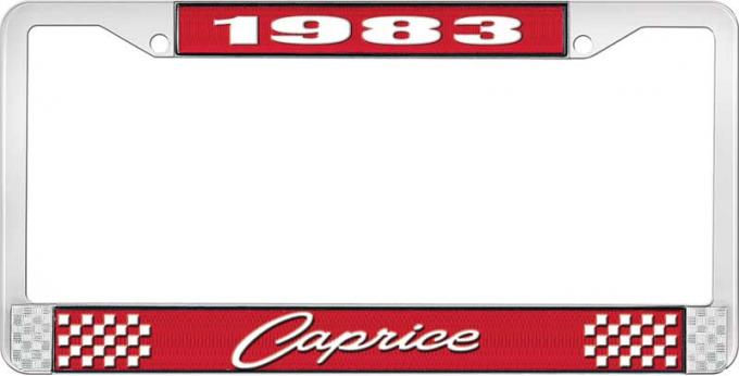 OER 1983 Caprice Style #1 Red and Chrome License Plate Frame with White Lettering LF2278301C