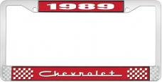 OER 1989 Chevrolet Style # 5 Red and Chrome License Plate Frame with White Lettering LF2238905C